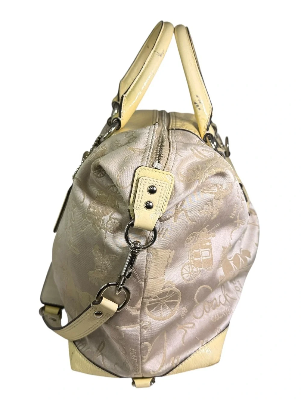 Coach Beige & Yellow Ashley Signature Horse & Carraige Satchel
